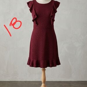 Girls' Burgundy Ruffle A-Line Dress